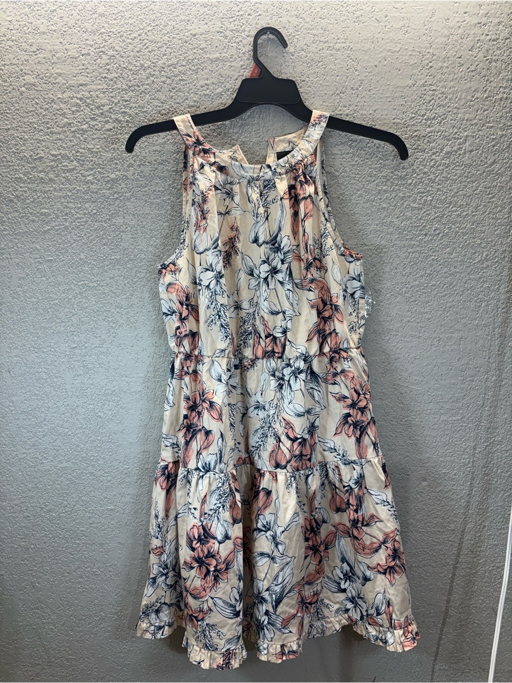 Alex Marie Cream Floral Halter Mini Dress with Blush and Navy Print
